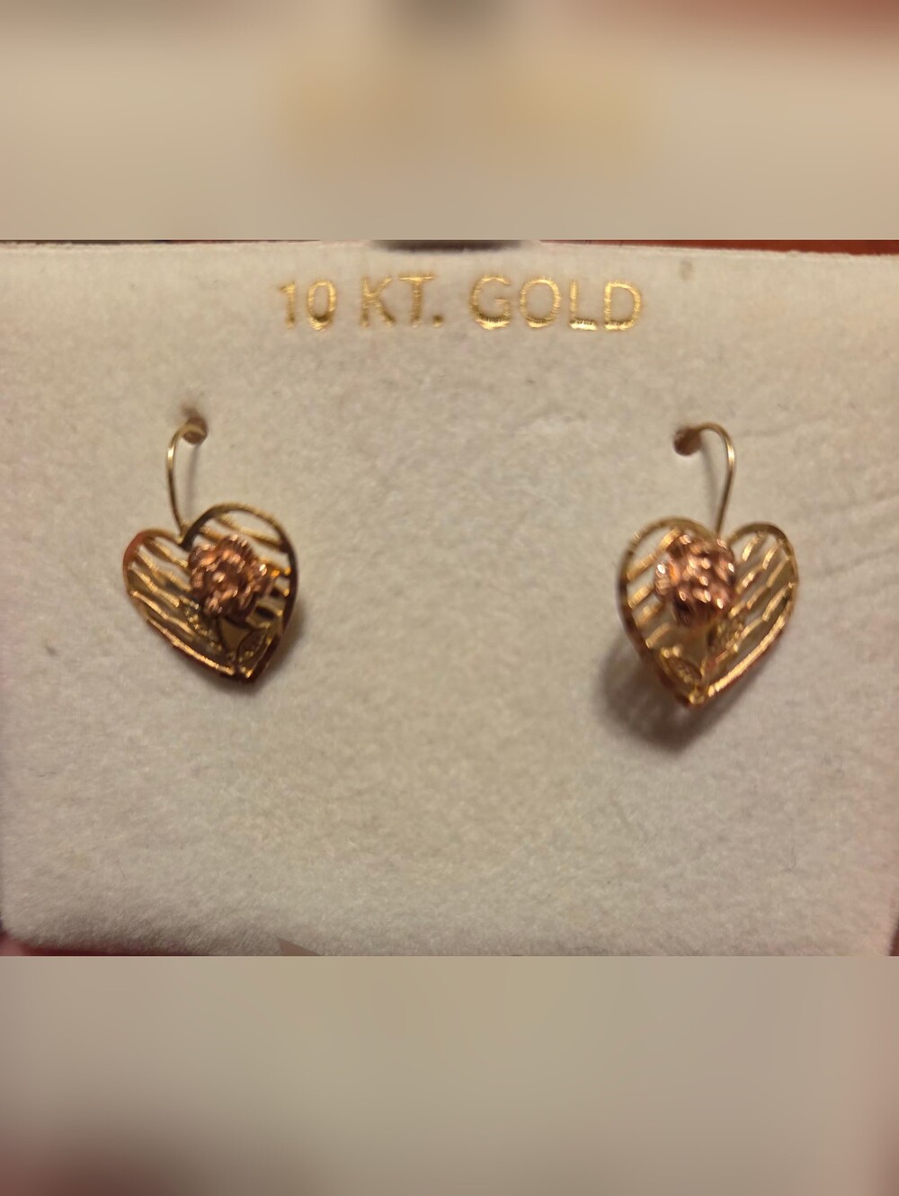 10K Yellow Rose Gold Heart Rose Drop Earrings NWT